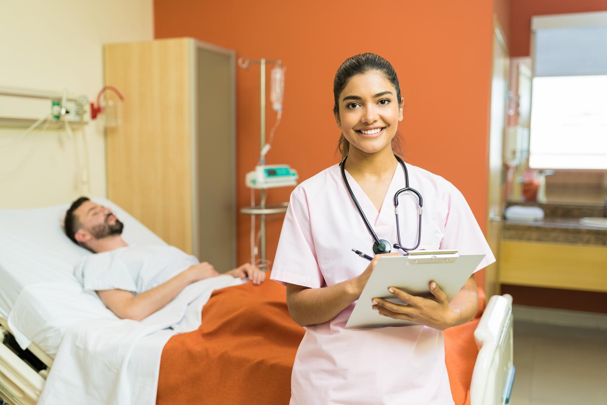 confident female doctor with reports clipboard standing against male patient hospital 662251 3027